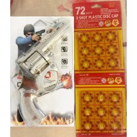 مسدس طراطيع أبو "محاله" بكره حديد بالكامل لون فضي للأطفال والكبار مع عدد 2 شريط طلقات مجاني وكل شريط فيه 72 طلقة = 144طلقة بـ 50ريال